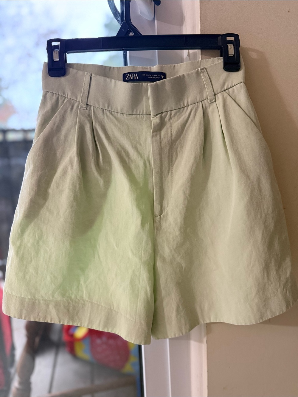 ZARA Mint Green Pleated High-Rise Bermuda Shorts